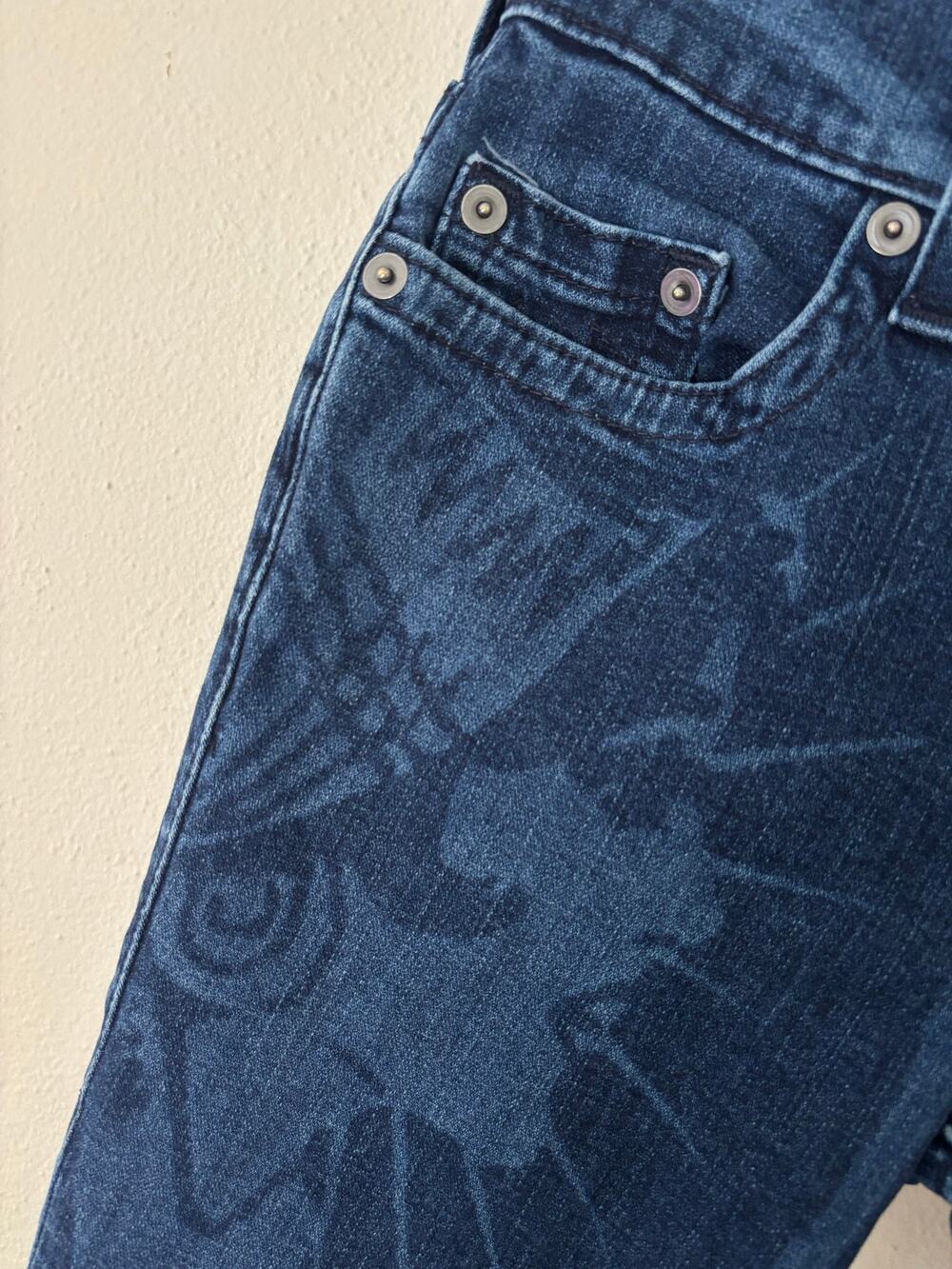 Y2K True Religion Geno Celestial Lady Moon Stars Laser Print Slim Jeans 29W